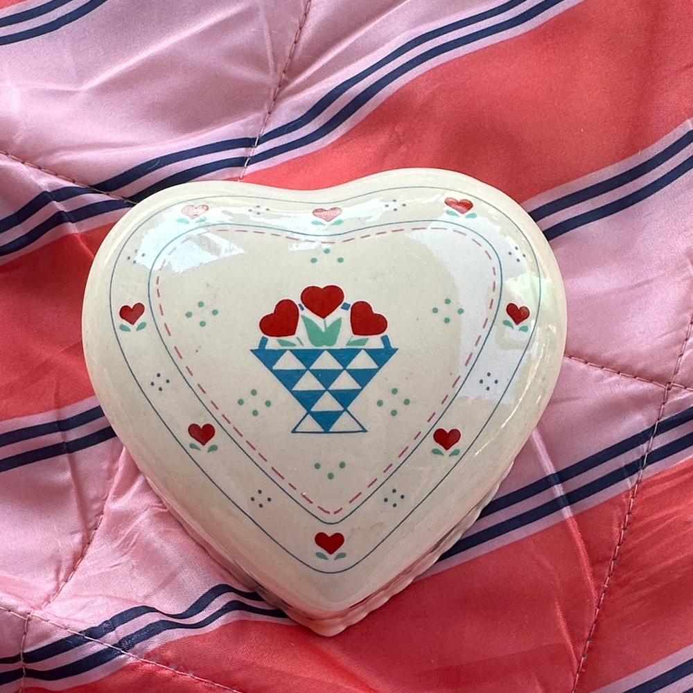 Russ Heart-Shaped Ceramic Box with Red and Blue Accents
